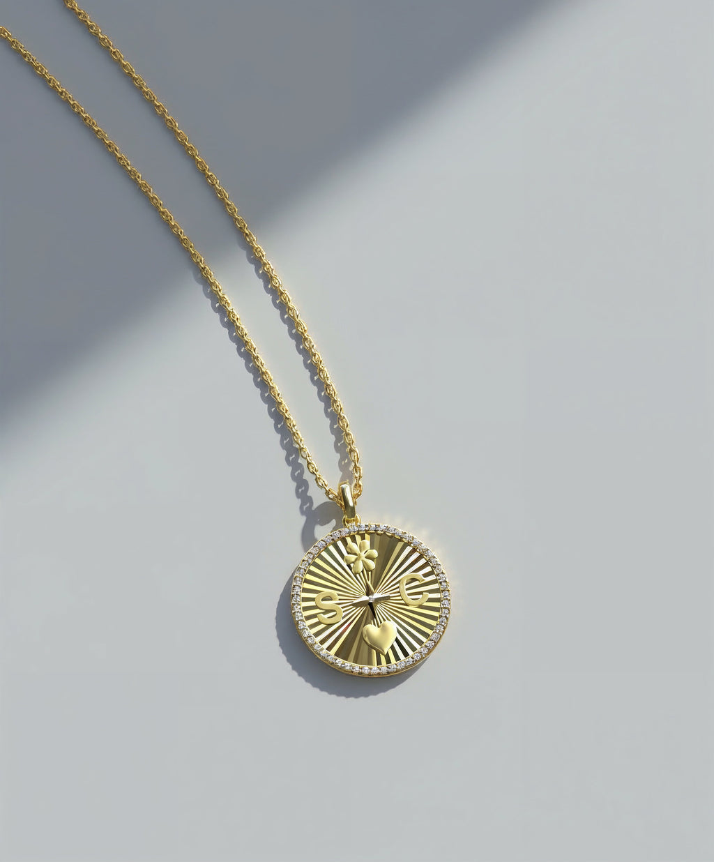 18k Gold Plated Personal Story Medallion Necklace – Lucky Symbol & Engravable（Pleated）AW24N007A