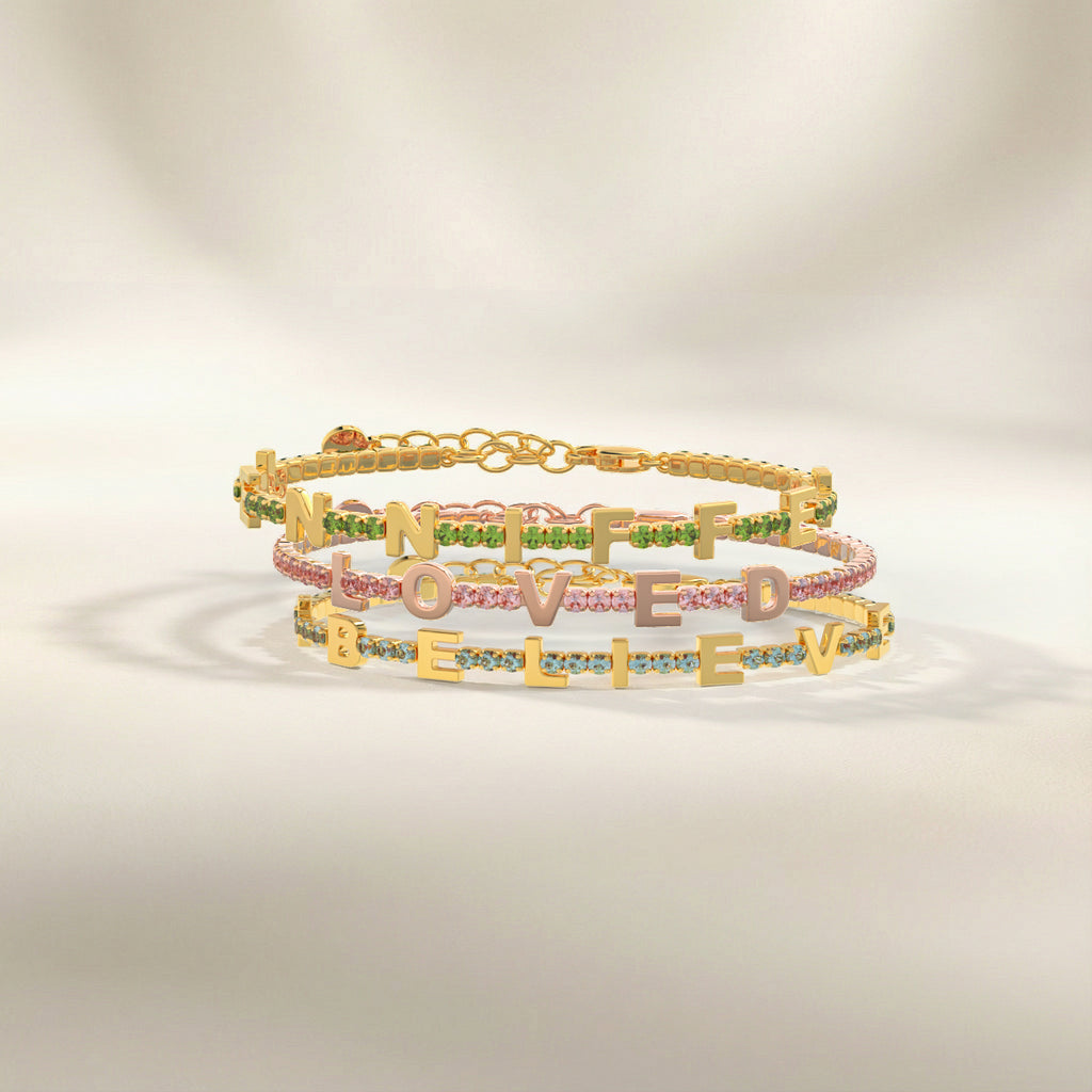 Aquamarine  Birthstone Tennis Bracelet 18K yellow Gold SB001B