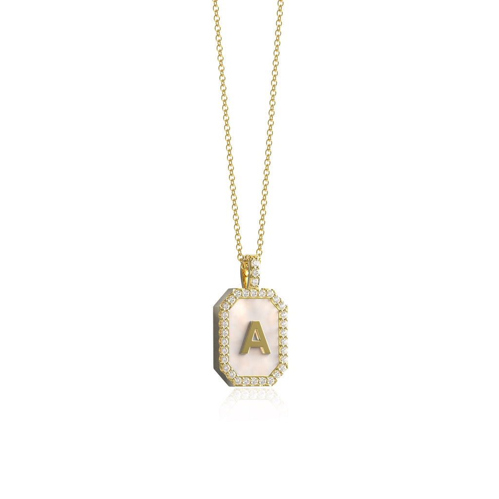 18k Gold Plated Silver Pearl Initial Zodiac & Initial Gemstone Pendant Necklace – Octagon  AW24N004G