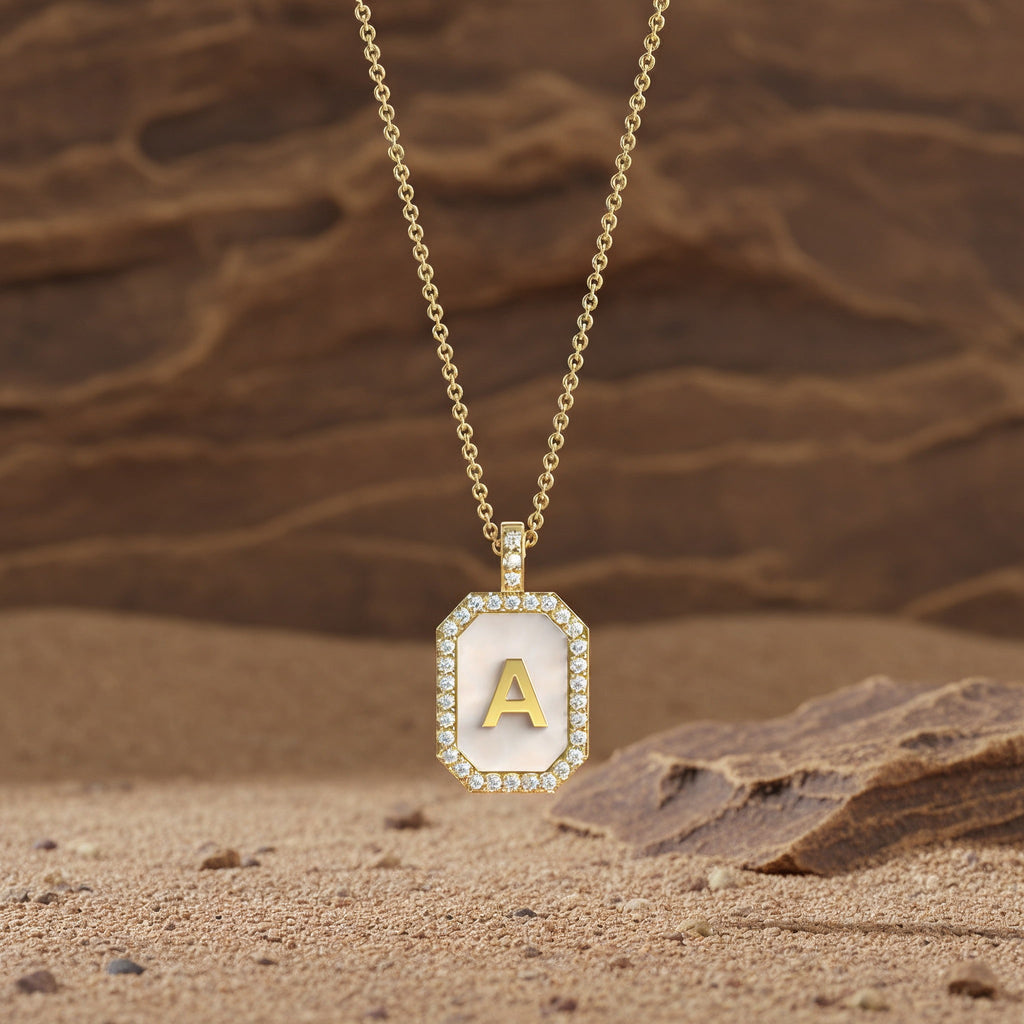 18k Gold Plated Silver Pearl Initial Zodiac & Initial Gemstone Pendant Necklace – Octagon  AW24N004G