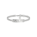 Rhodium Plated Silver Pavé Letter ID Bar Curb Chain Bracelet His & Her ID Bar AW24B001R