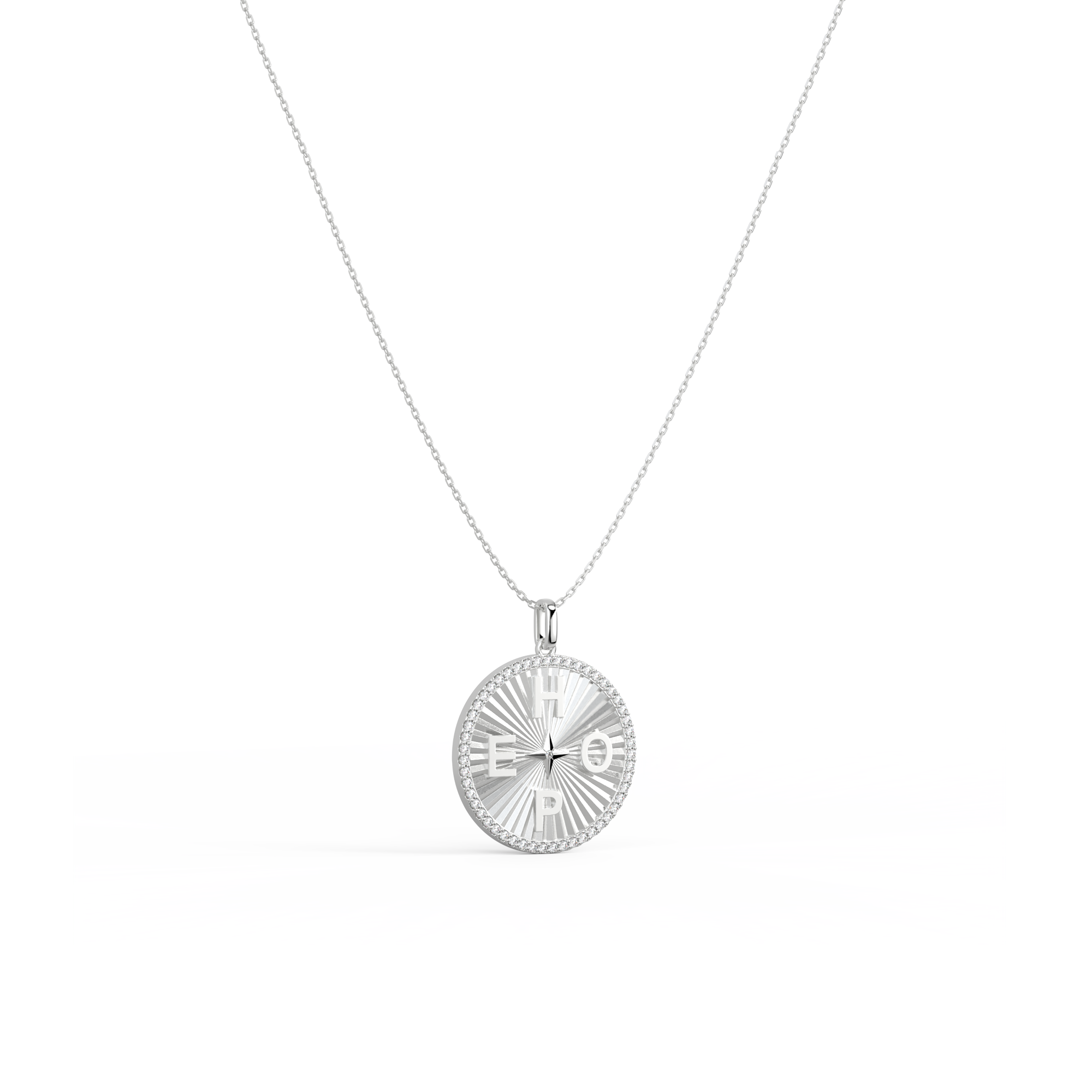 Rhodium Plated Personal Story Medallion Necklace – Lucky Symbol & Engravable（Pleated）AW24N007B