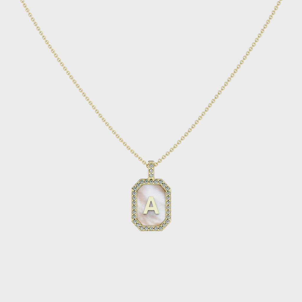Rhodium Plated Silver Malachite Zodiac & Initial Necklace – Octagon AW24N004R